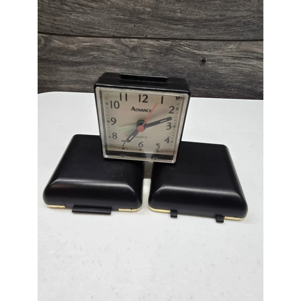 Advance Quartz Alarm Clock Square Black Analog‎ Travel Bedside Desk Clock